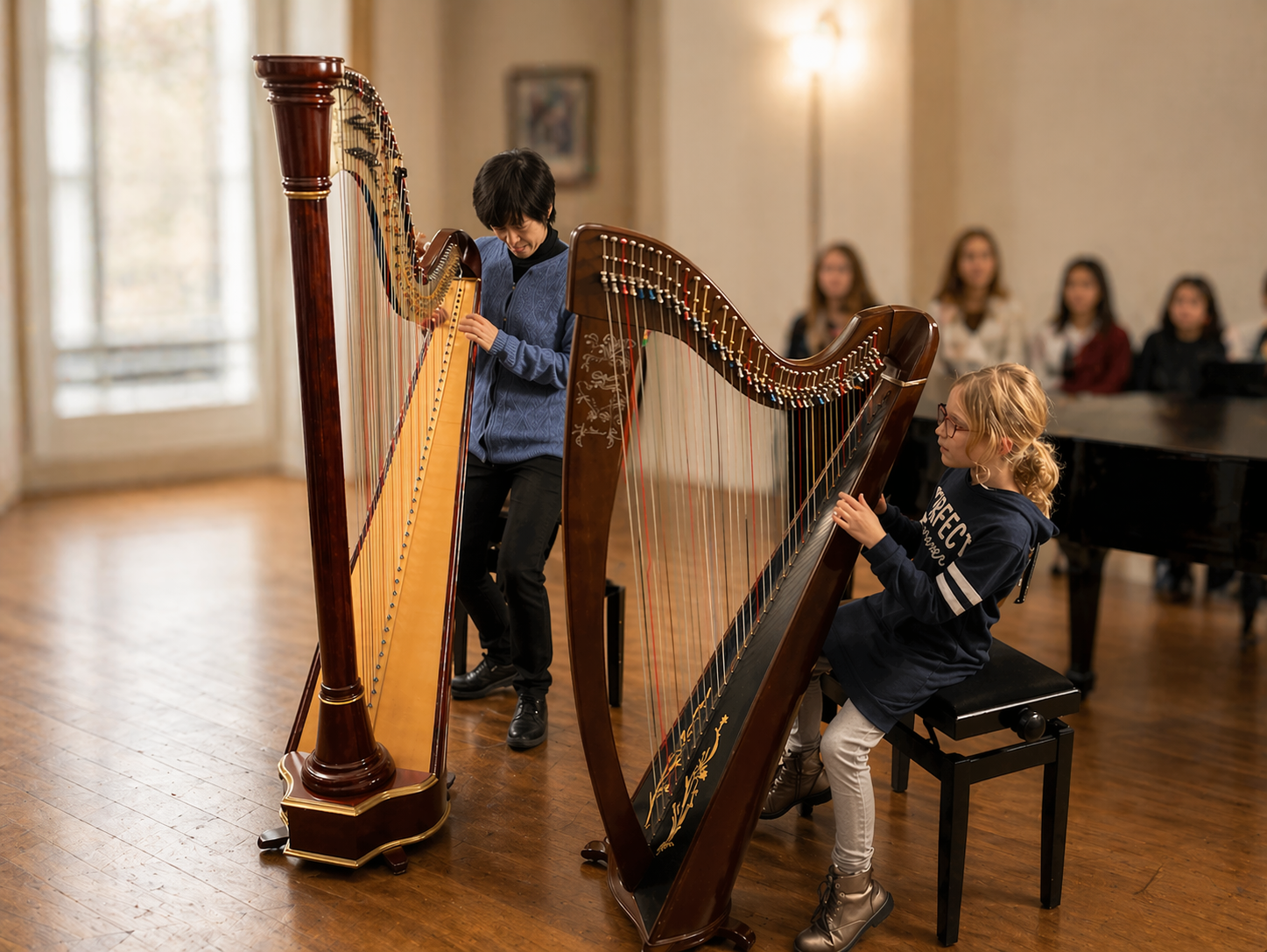 Cours de harpe à Paris – posture, geste et son